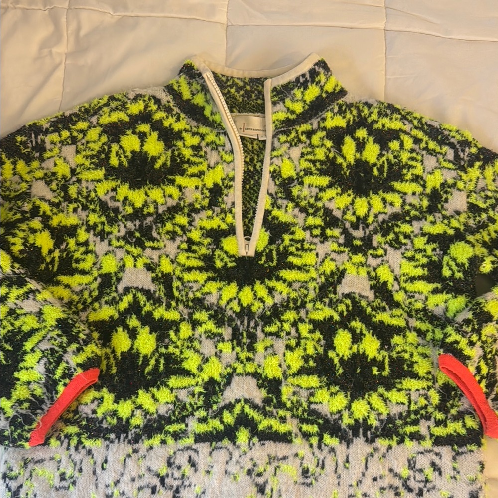 Anthropologie Christina neon fuzzy pullover